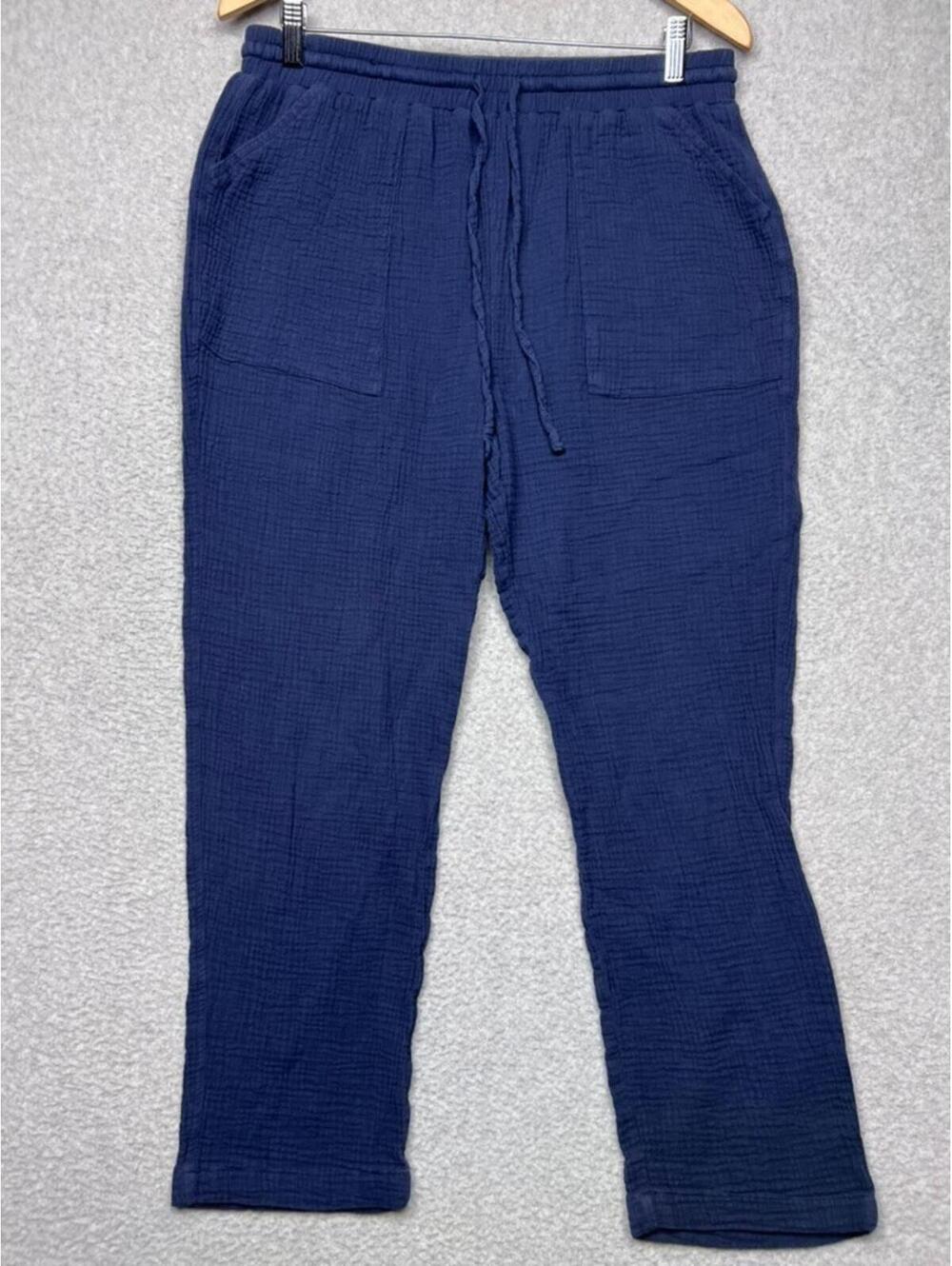 Architect Cotton Gauze Pants Womens L Navy Blue Casual Coastal Grandma Beachy